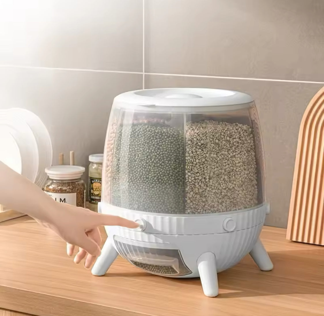10kg Octopus Style Rotatable Cereal Dispenser, Multi Compartment Grain Dispenser, Rotary Partition Sealed Jar, Round Rice Storage Tank 10kg Octopus Style Rotatable Cereal Dispenser, Multi Compartment Grain Dispenser, Rotary Partition Sealed Jar, Round Rice Storage Tank